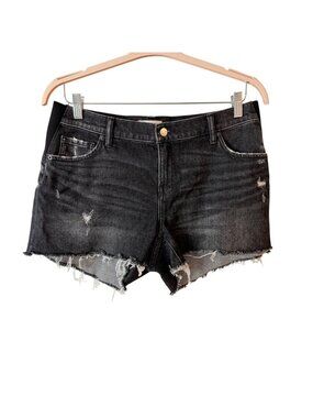 Hatch The Cut Off Distressed Black Denim Maternity Shorts Size 29